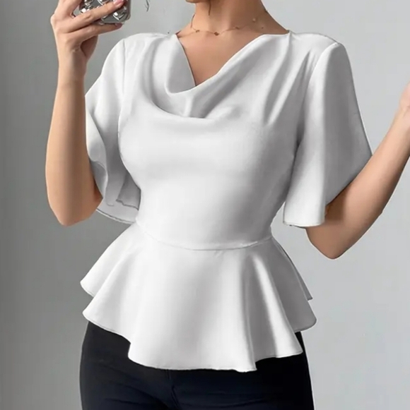 3/$30 Elegant White Peplum Top - Picture 3 of 7